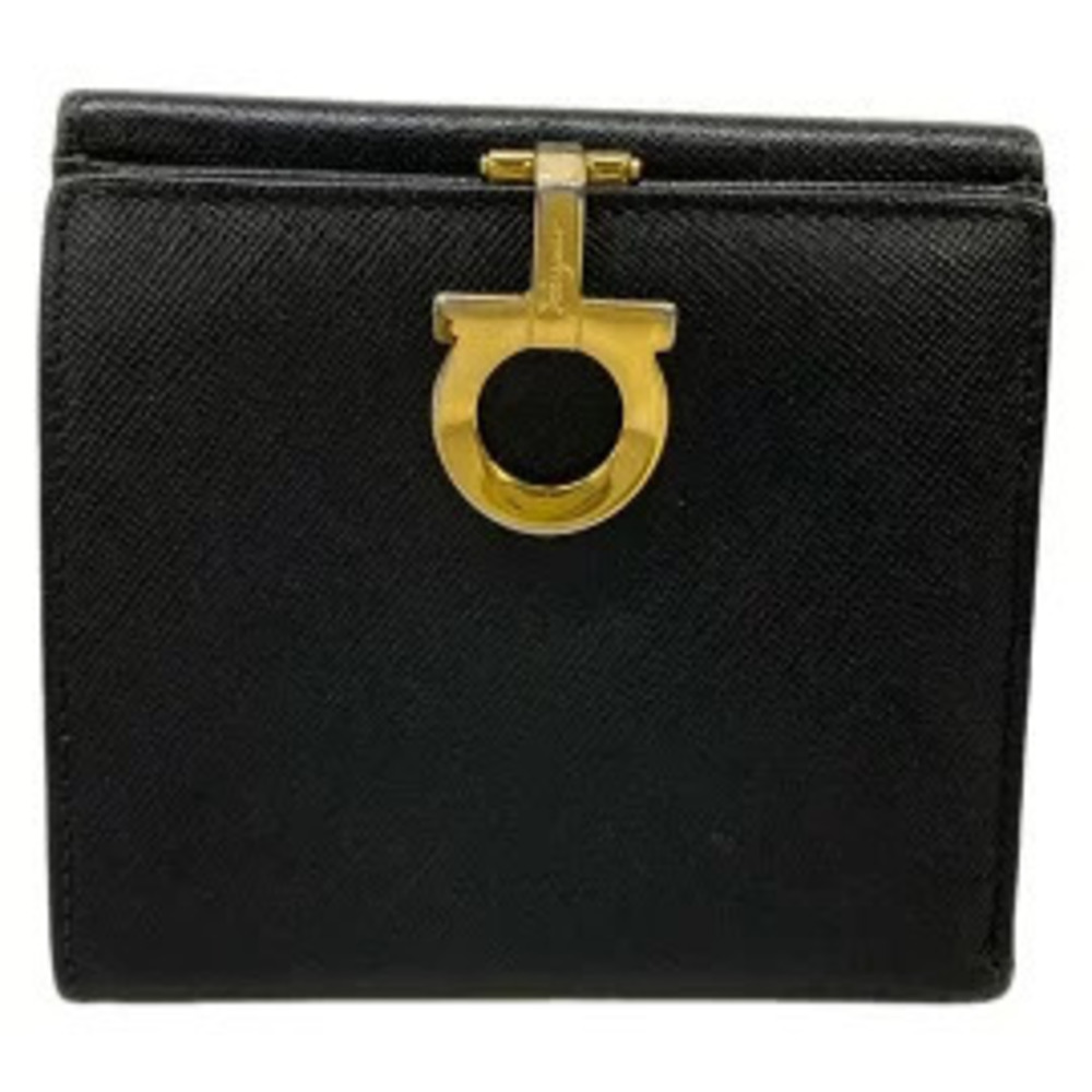 Salvatore Ferragamo Salvatore Gancini Bi fold Wallet Black Leather